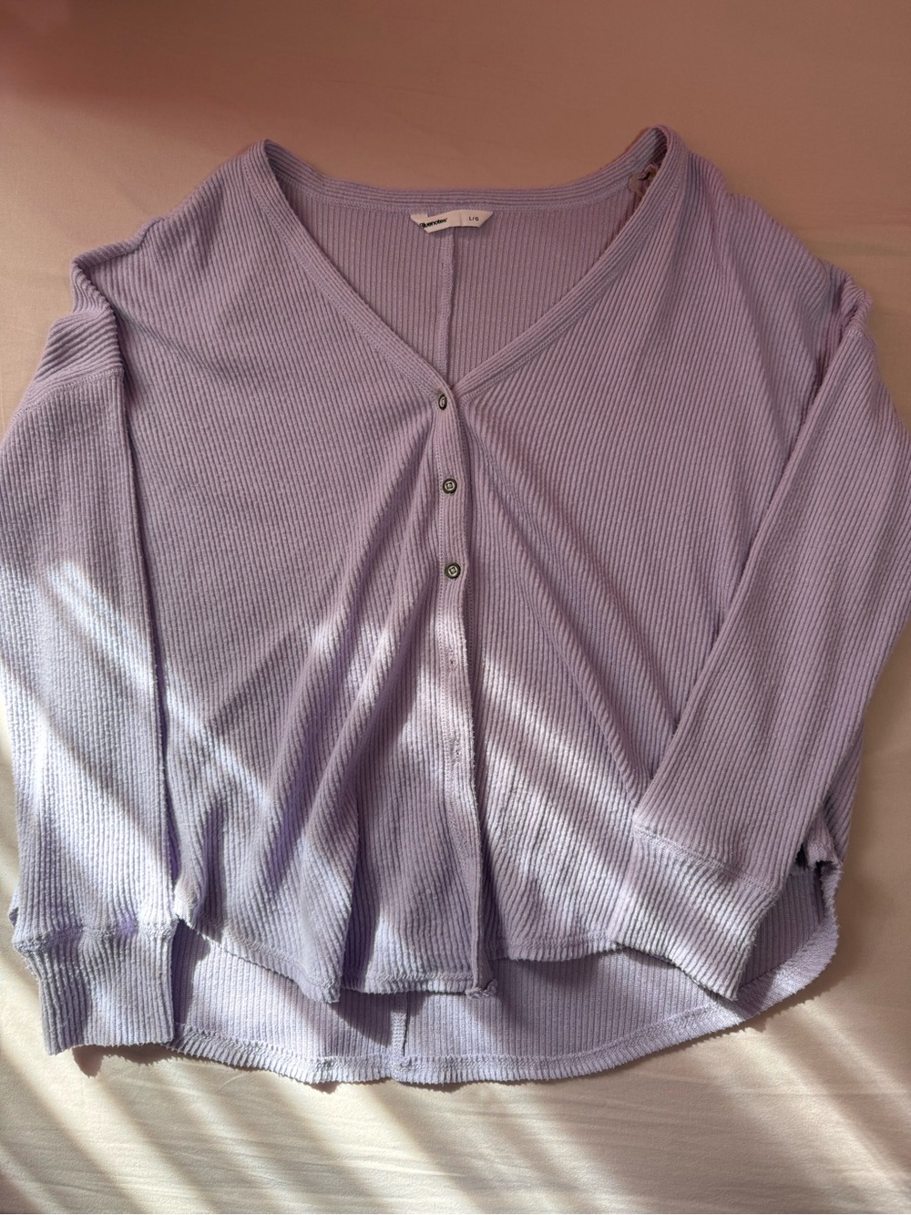 Bluenotes Lilac Ribbed V-Neck Button Front Top